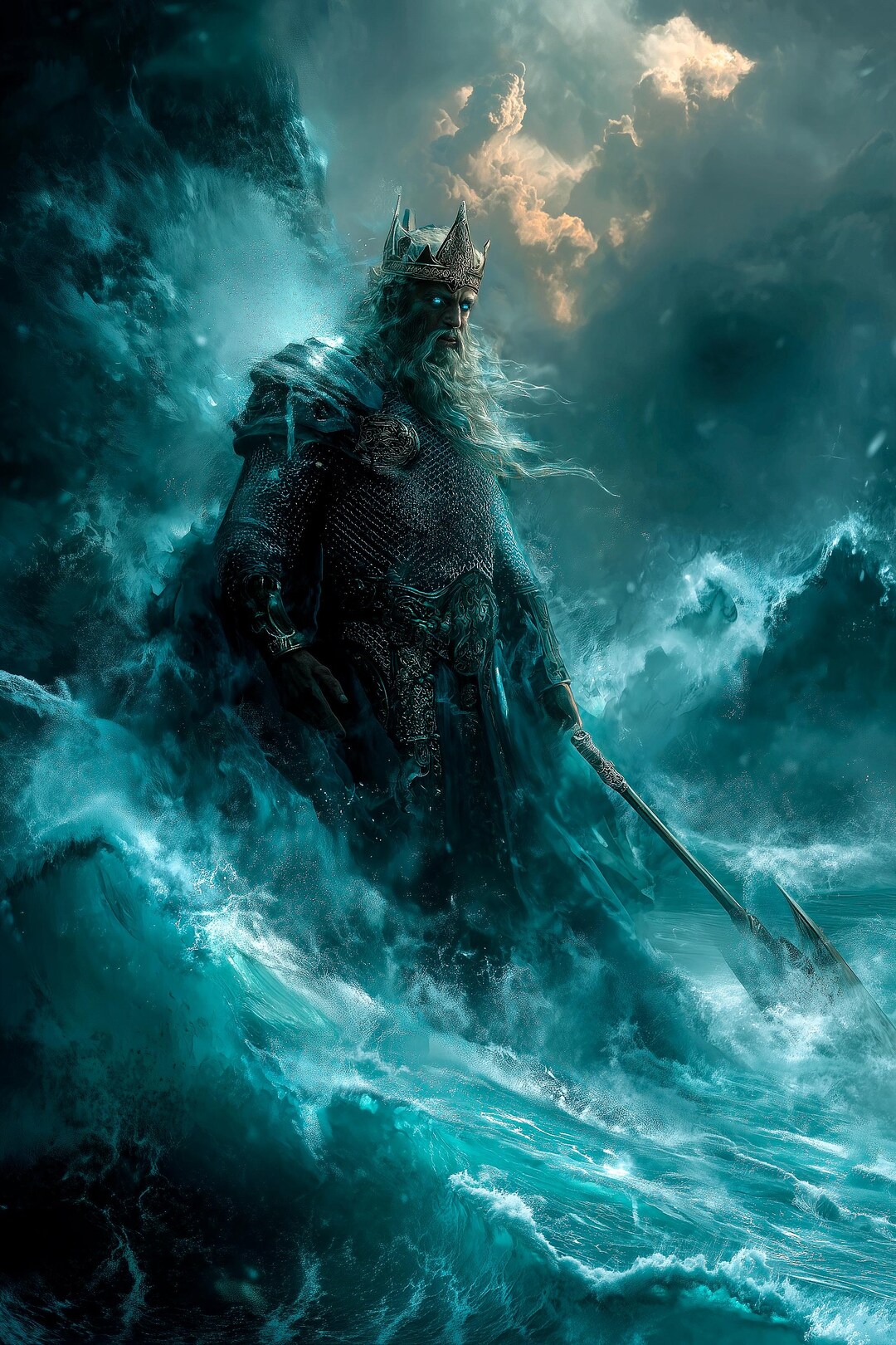 Lord of the Tides Art, Oceanic Deity Digital Print, Sea Sovereign Wall ...