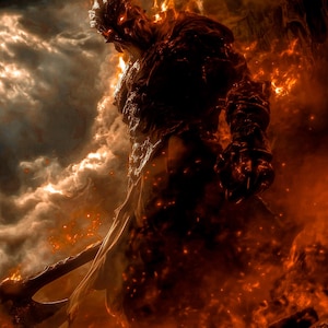 Shadow and Flame Demon Art, Fire Monster Print, Ancient Underworld Boss Poster, Epic Dark Fantasy Horror Wall Decor, 4K Digital Download Art