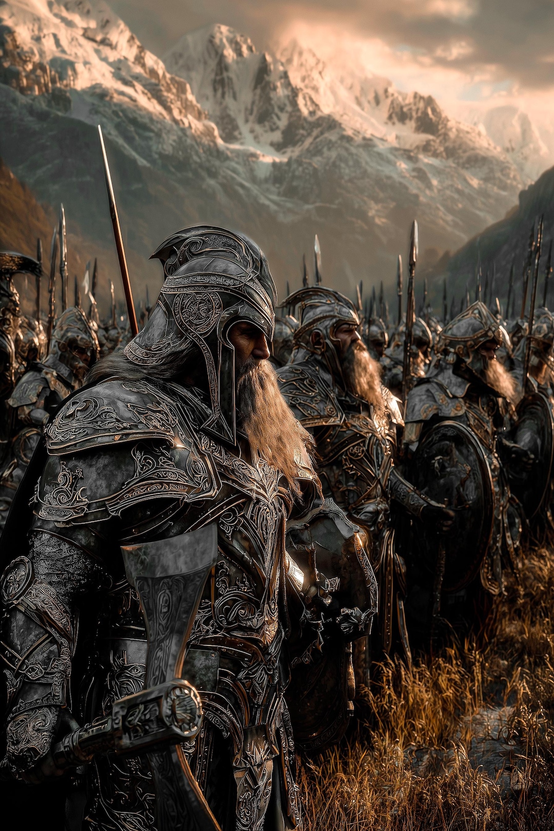 Iron Mountain Dwarf Legion Art, Dwarven Infantry Battle Print, Heavy ...