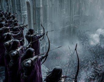 House of the Swallow Archers Art, Hidden City Sharpshooters Print, Elven Battalion Digital Poster, Epic Fantasy Unit Wall Art, 4K Download