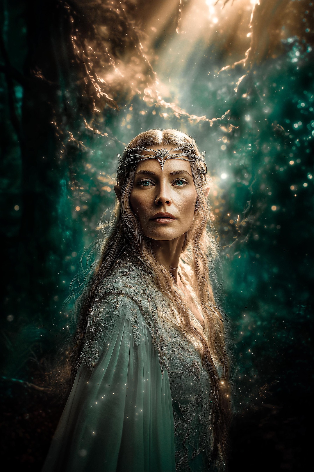 Lady of Light Art, Elven Queen of the Golden Wood Print, Star-eyed ...