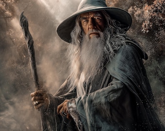 The Gray Pilgrim Art, Wandering Wizard Digital Print, Ancient Sage of the West Poster, Epic High Fantasy Wall Decor, 4K Digital Download