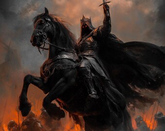 Fantasy Rider Steed Shadow Rider of the North Art, Dark Wraith Lord on Steed Print, Black ...