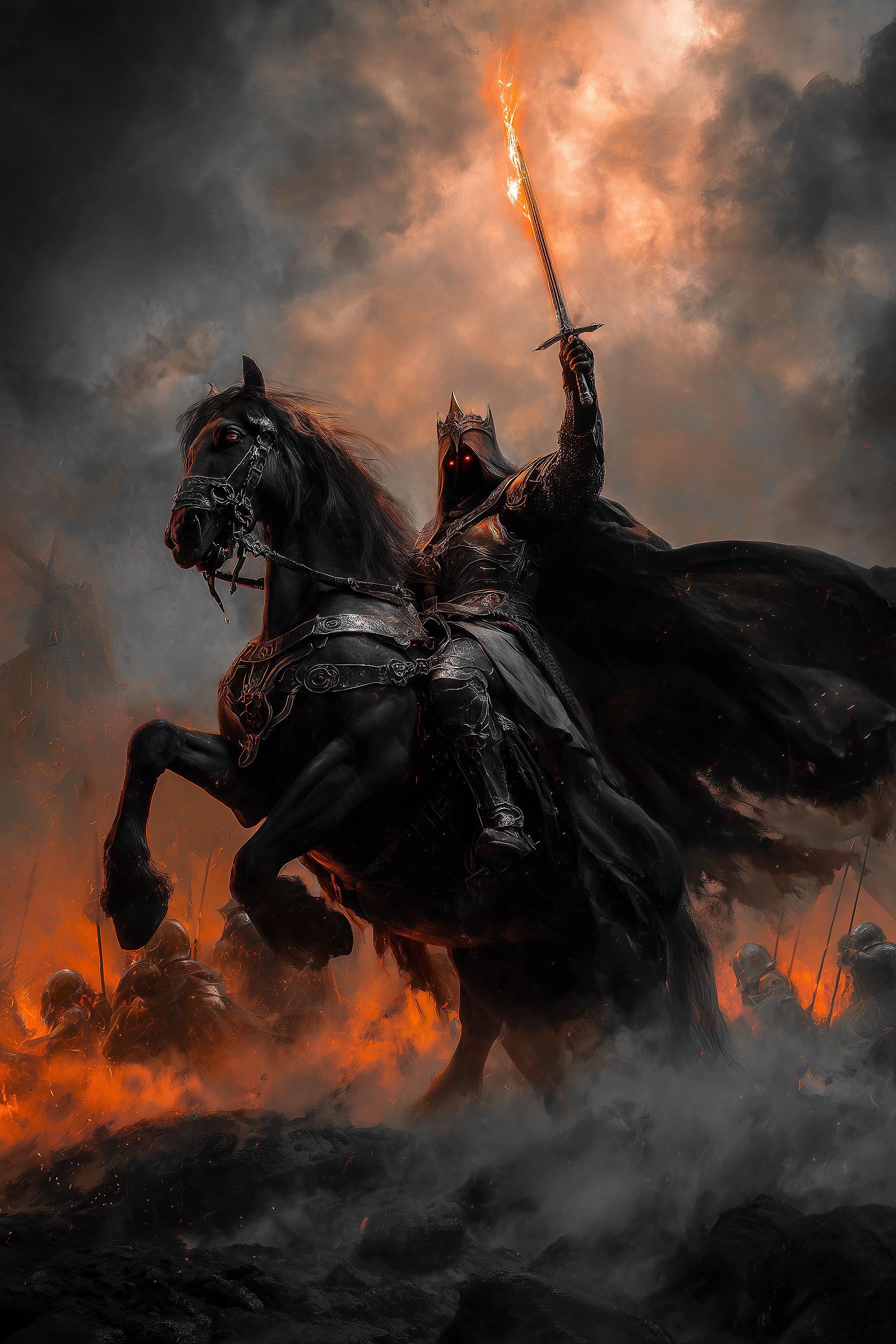 Fantasy Rider Steed Shadow Rider of the North Art, Dark Wraith Lord on Steed Print, Black ...