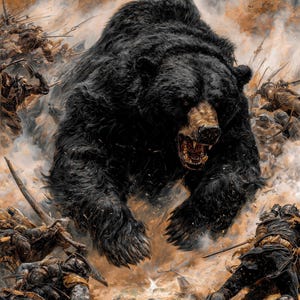 Great Bear Shifter Battle Art, Beast-Man Warrior Print, Wild Northern Guardian Poster, Epic Fantasy Creature Combat Wall Decor, 4K Art