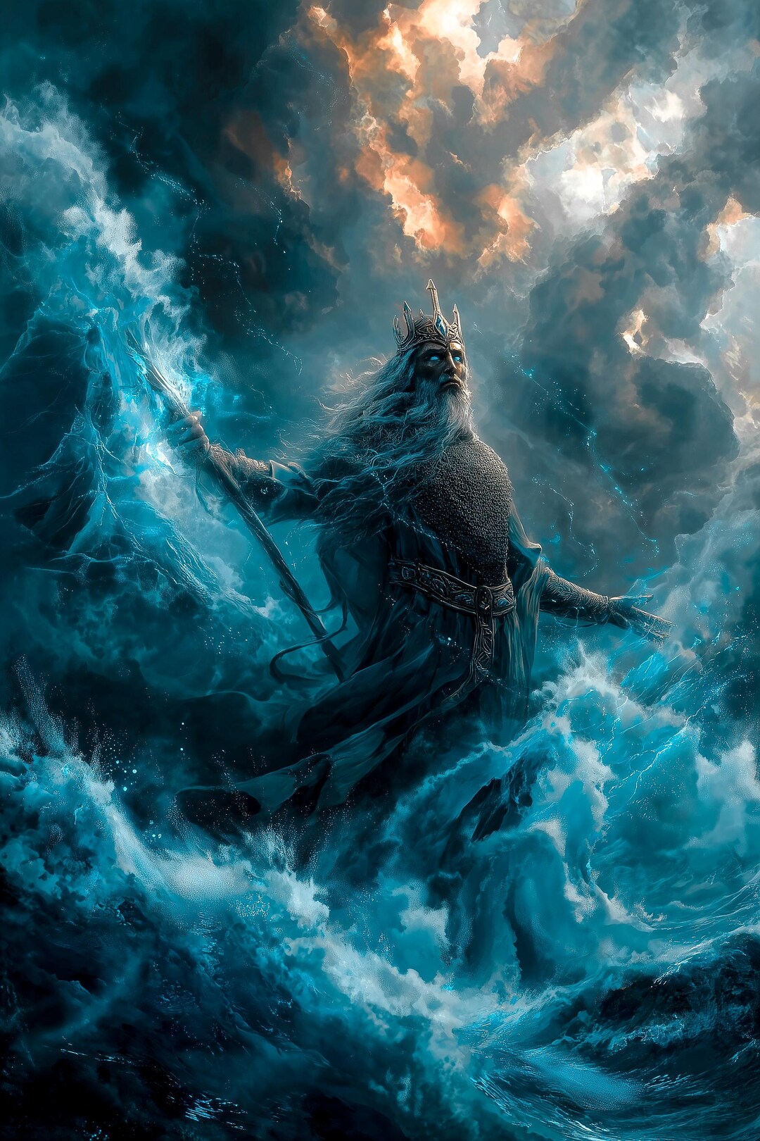Lord of the Abyssal Tides Art, Sea Sovereign Ocean Print, Primordial ...