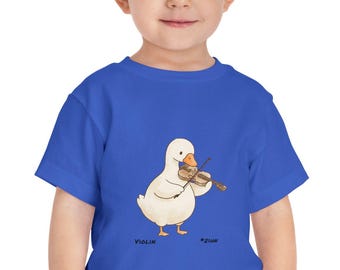 Camiseta infantil com pato tocando violino | Camiseta fofa com estampa de animal musical para amantes da música e cordas