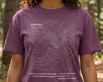 Katahdin Topographic Map Illustration Appalachian Trail Thru Hiker Humor T-Shirt | contour design nature lover gift