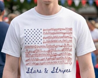 Piccolo American Flag Music Notes T-Shirt | Stars & Stripes Forever Sousa Piccolo Solo Graphic Musician Gift Flute