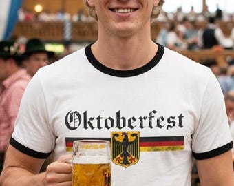 Oktoberfest retro crest Beer Garden ringer T-Shirt | German flag stripe Bavarian Gift Fall Festival