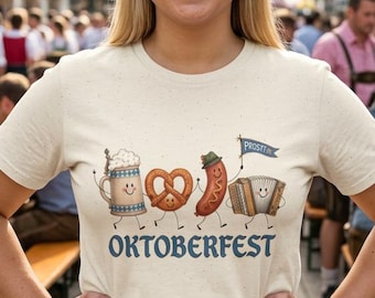 Oktoberfest characters T-Shirt | Pretzel, Sausage, Beer, Accordion design October Fest Germany Bavaria Prost