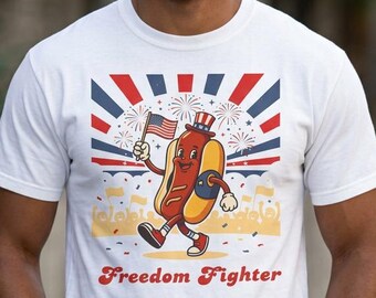Camiseta Freedom Fighter Hot Dog | Camiseta Patriótica para Churrasco do Quatro de Julho