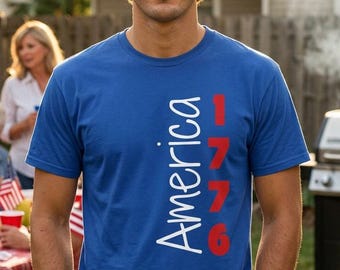 Camiseta "América 1776" | Design patriótico vertical, Independência dos EUA 250, piquenique de verão do 4 de julho