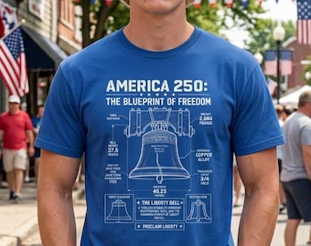 Camiseta "America 250 Blueprint of Freedom" | Diagrama do Sino da Liberdade - 4 de Julho - EUA