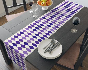 Purple Argyle Pattern Table Runner | Diamond Plaid Table Runner BOHO Cottage Core Easter Mardi Gras Castle