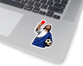 Jezus met rode kaart - Voetbal - Kiss-Cut Vinyl | Illustratie van een scheidsrechter bij het WK | Christelijke humor
