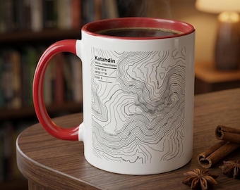Katahdin Mug Topographic Map Illustration Appalachian Trail Thru Hiker Humor Cup | Accent Coffee Mountain Gift