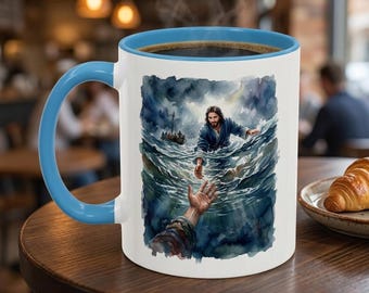 Christian Faith Jesus Saves Matthew 14:30-31 Scripture Quote Coffee Mug | Christian Faith Mug Save Me Why Did You Doubt Gift