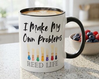 Caneca "Eu Crio Meus Próprios Problemas" com Palheta de Fagote | Presente de Humor para Músicos e Amantes do Fagote Contra