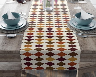 Thanksgiving Autumn Harlequin Diamond Table Runner BOHO Cottage Core Fall Colors