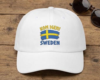 Sweden Flag Sketch KOM IGEN Sverige Dad Cap | Embroidered Baseball Hat Sweden Pride Soccer Football Heritage Gift