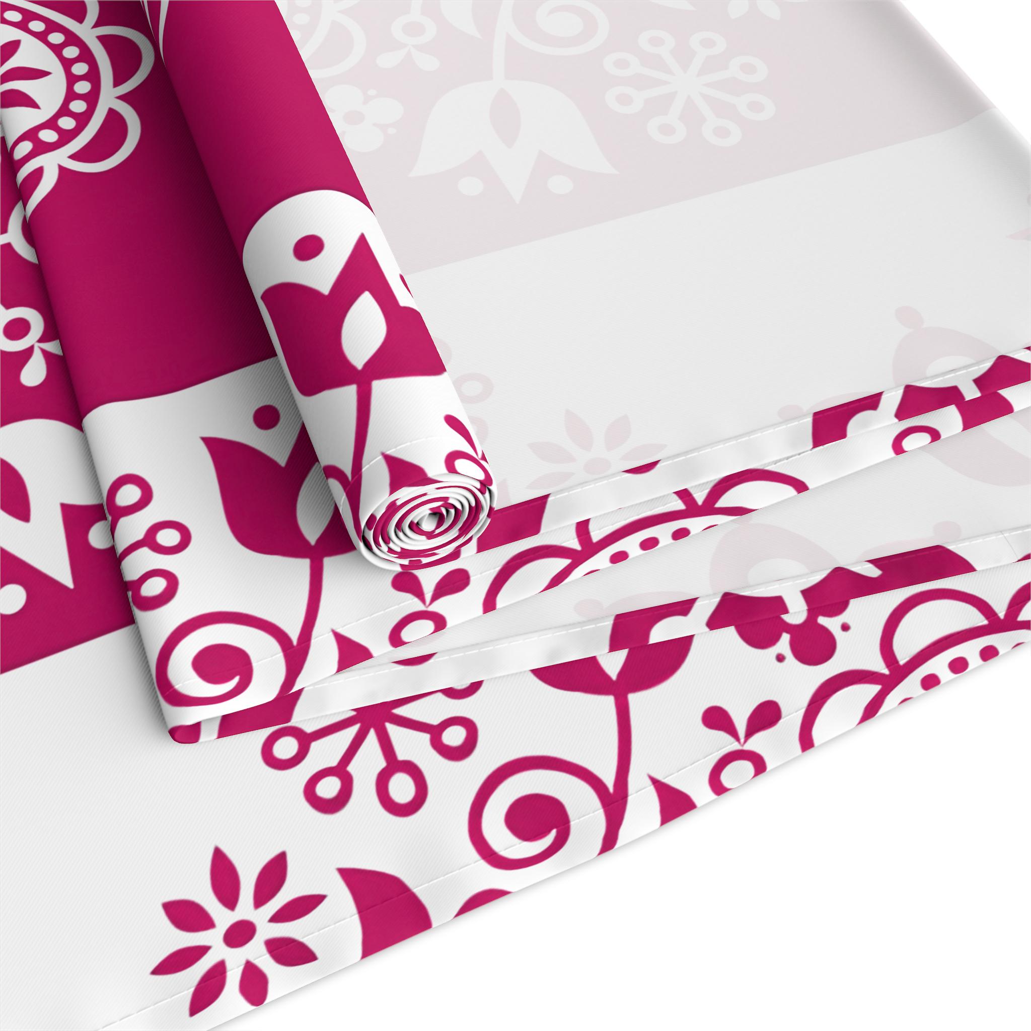 Cranberry Red Folk Floral Pattern Table Runner | Scandinavian BOHO
