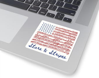Piccolo American Flag Music Notes Kiss-Cut Stickers | Stars & Stripes Forever Sousa Piccolo Solo Graphic Musician Gift Flute