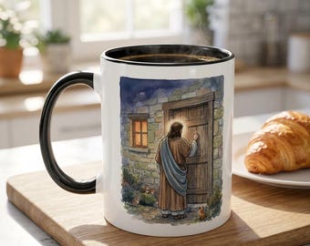 Christian Faith Jesus Knocks Here I Am Scripture Quote Mug | Accent Coffee Mug 11oz 15oz Bible