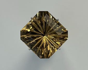 Brasiliansk citrin fyrkantig 8,20 ct — Specialslipad radial signaturslipning, naturlig gyllene kvarts, unik lös ädelsten