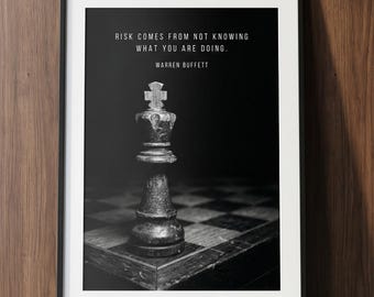 Warren Buffett Fine Art Print – Risk Quote Old Money Wall Art – Berkshire Hathaway Executive Poster – Investor Decor – Black White Chess
