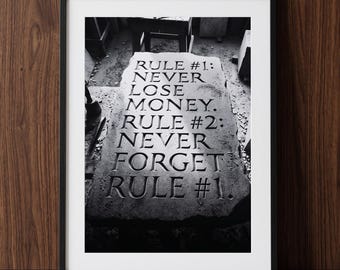 Warren Buffett Wall Art, Rule Number One Fine Art Print, Berkshire Hathaway Poster, Old Money, Industrial Noir, Executive Boardroom Decor