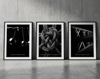 Charlie Munger Fine Art Triptych – Berkshire Hathaway Gallery Print Set – Risk Management Investor Gift – Old Money Black White Wall Decor