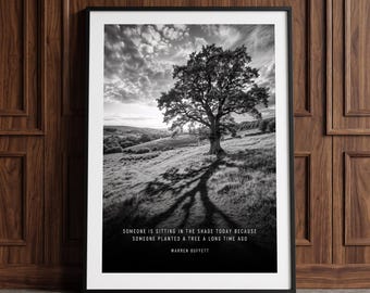 Warren Buffett Poster, Planted a Tree Legacy Quote Print, Black White Old Money Wall Art, Finance Executive Mentor, Berkshire Hathaway