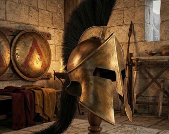 Handmade Spartan Warrior Helmet – Bronze Finish Corinthian Armor with Horsehair Plume