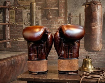Vintage Cowhide Leather Boxing Gloves – Professional Sparring, Heavy Bag Training Gear