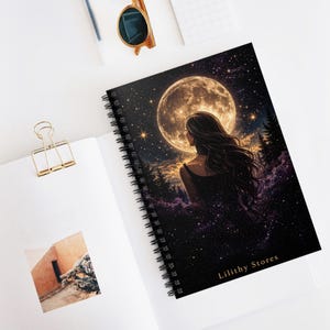 Lunar Dreams Notebook Celestial Moon Journal, Mystical Moon Notebook, Witchy Spiral Notebook, Night Sky Journal