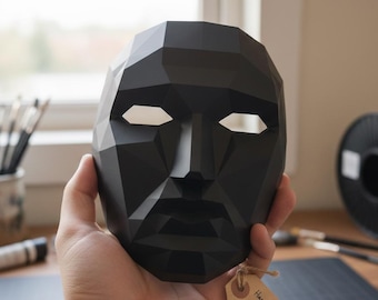 Geometric Mask Bust - Modern Low Poly Art Sculpture
