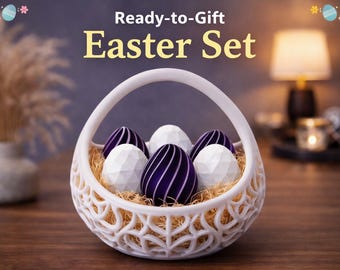 Easter Basket Gift Set with 3D Printed Eggs – Ready to Use Kids Easter Gift, Basket Filler, Spring Decor, Cute Easter Surprise