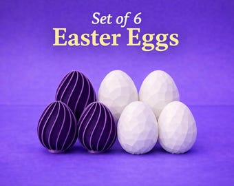 Set of 6 Easter Eggs – 3D Printed Decorative Eggs, Unique Easter Decor, Egg Hunt Props, Easter Basket Fillers, Spring Gift