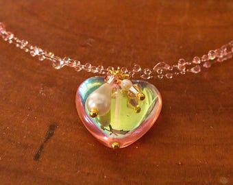 Queen of Hearts Valentine's Day resin droplets pearl choker swarovski
