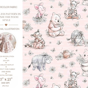 Winnie Puuh Pastellmuster, nahtloses Aquarell-Kinderzimmerpapier (3 JPG)
