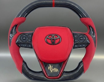 Real Carbon Fiber Steering Wheel for Toyota 2021 Camry XSE AWD+Red middle cover