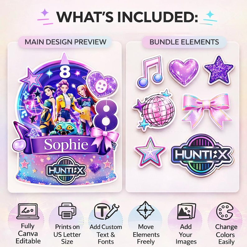 K-pop Demon Hunters Cake Topper & Stickers | Huntrix Cake Topper PNG ...