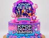 K-Pop Demon Hunters Cake Topper Stickers, Anime Birthday Decor, Editable Canva Template, DIY Printable Kpop Party Supplies, Neon Theme