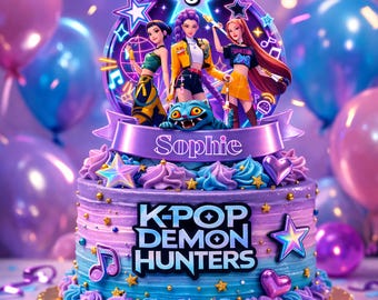 K-Pop Demon Hunters Cake Topper Stickers| Anime Demon Hunter Birthday Decor | Editable Canva Template | DIY Printable Kpop Party Supplies