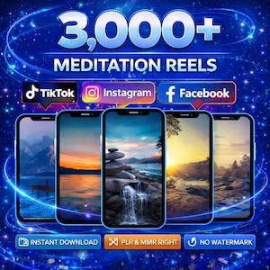 Instagram、YouTube、Tik Tokソーシャルメディアコンテンツクリエイター向けPLR MRRスピリチュアリティ向け3000以上のマインドフル瞑想リールバンドル