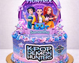 K-Pop Demon Hunters-taarttopper en stickers | Huntrix-taarttopper, png PNGEgg | Bewerkbaar Kpop-verjaardagsdecor | DIY Kpop-feestartikelen