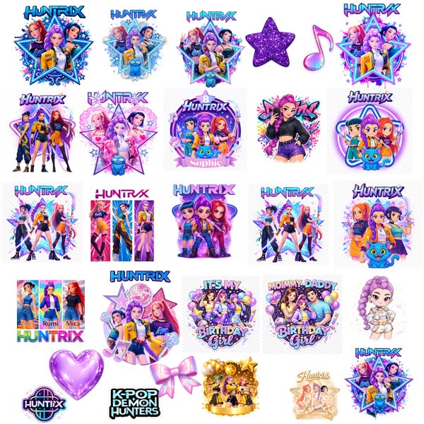 Huntrix Kpop Demon Hunters PNG SVG, Kpop Idol Girl Group Digital Download, Saja Boys Inspired Fan Art Shirt Design, Sublimation PNG