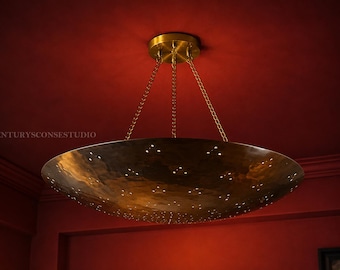 Luminária pendente artesanal em latão | Lustre de teto grande martelado | Luminária suspensa moderna | Lâmpada de luxo para decoração de casa