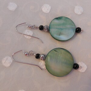Fabulous Beaded Pierced Earrings  Mother-of-Pearl, Silver Tone & Black Glass Beads